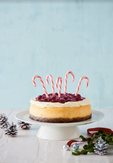 Julcheesecake med körsbär och vit choklad
